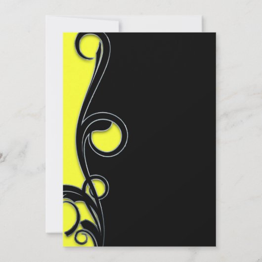 Schwarz & Neon Gelber Swirl Sweet 16 Party Einladung (Rückseite)