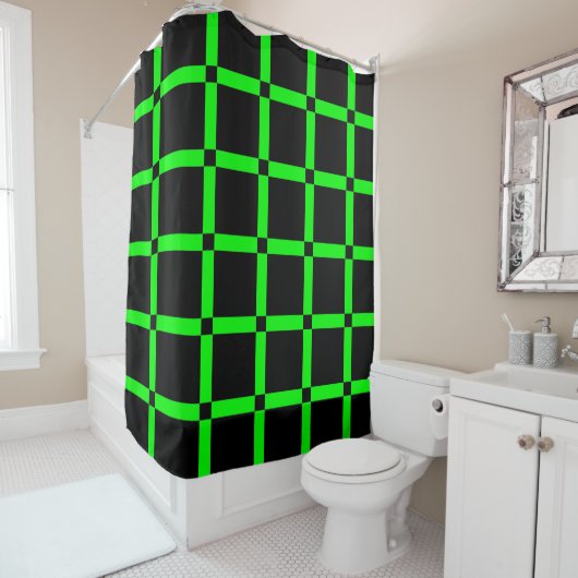 Schwarz/Neon Green Grid Pattern Duschvorhang (Beispiel)