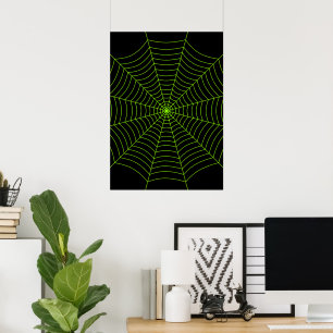Schwarz-Neon-Grün-Spinnennetz Halloween Art Poster
