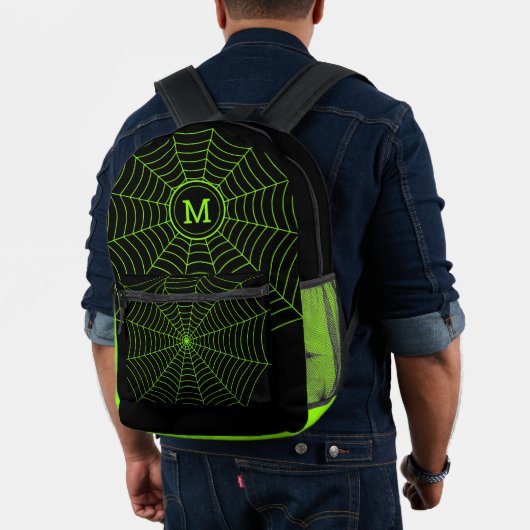 Schwarz-Neon-Grün-Spinnennetz Halloween Monogram Bedruckter Rucksack (Insitu (Modell))