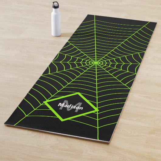 Schwarz-Neon-Grün-Spinnennetz Halloween Monogram Yogamatte (Beispiel)