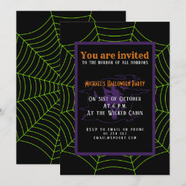 Schwarz-Neon-Grün-Spinnennetz Halloween-Muster Einladung