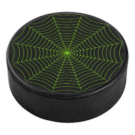 Schwarz-Neon-Grün-Spinnennetz Halloween-Muster Eishockey Puck