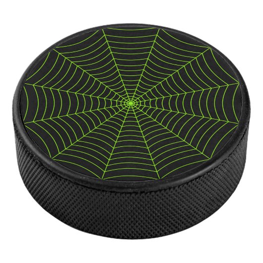 Schwarz-Neon-Grün-Spinnennetz Halloween-Muster Eishockey Puck (3/4)