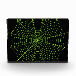 Schwarz-Neon-Grün-Spinnennetz Halloween-Muster Fotoblock