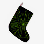 Schwarz-Neon-Grün-Spinnennetz Halloween-Muster Kleiner Weihnachtsstrumpf (Vorderansicht (hängend))