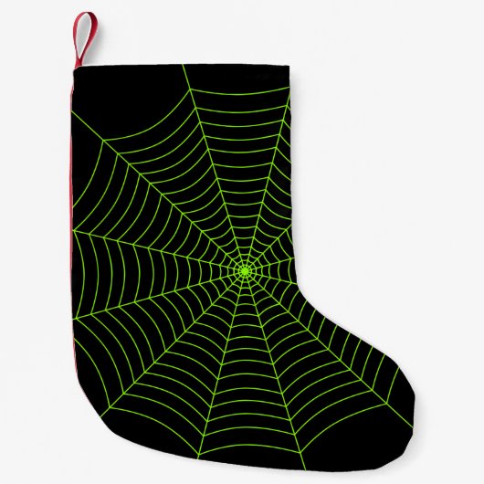 Schwarz-Neon-Grün-Spinnennetz Halloween-Muster Kleiner Weihnachtsstrumpf (Vorderseite)