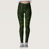 Schwarz-Neon-Grün-Spinnennetz Halloween-Muster Leggings (Vorderseite)