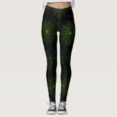 Schwarz-Neon-Grün-Spinnennetz Halloween-Muster Leggings (Vorderseite)