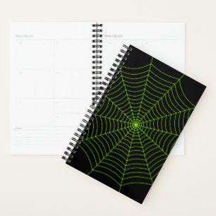 Schwarz-Neon-Grün-Spinnennetz Halloween-Muster Planer