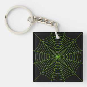Schwarz-Neon-Grün-Spinnennetz Halloween-Muster Schlüsselanhänger