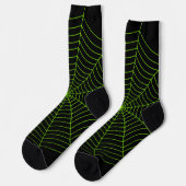 Schwarz-Neon-Grün-Spinnennetz Halloween-Muster Socken (Linkes Detail)