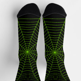 Schwarz-Neon-Grün-Spinnennetz Halloween-Muster Socken