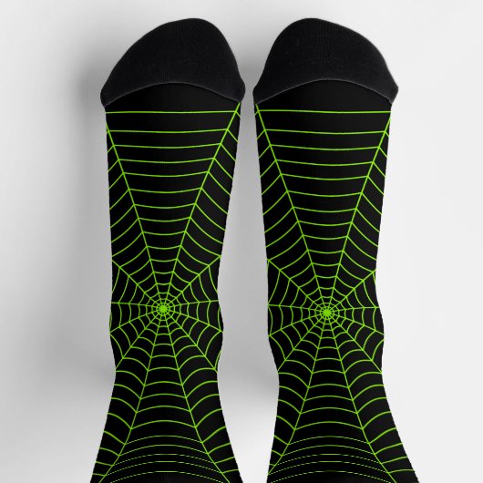 Schwarz-Neon-Grün-Spinnennetz Halloween-Muster Socken (Oben)