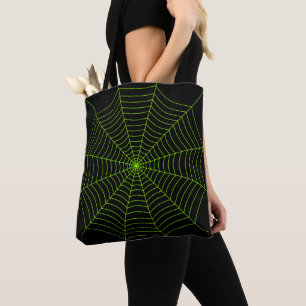 Schwarz-Neon-Grün-Spinnennetz Halloween-Muster Tasche