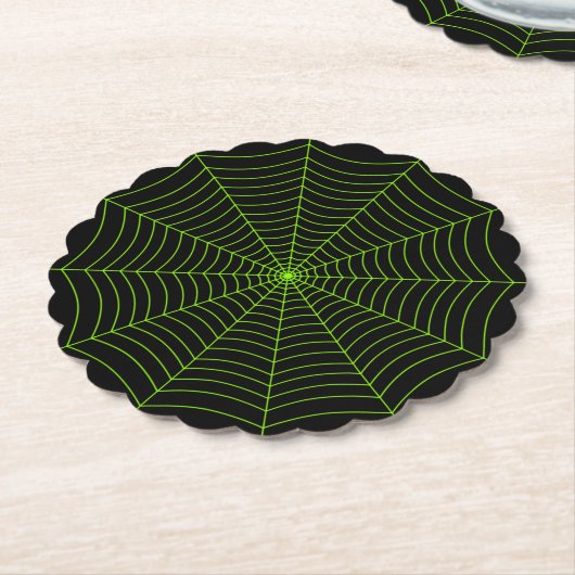 Schwarz-Neon-Grün-Spinnennetz Halloween-Muster Untersetzer (angewinkelt)