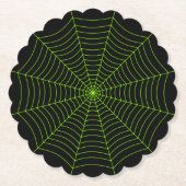 Schwarz-Neon-Grün-Spinnennetz Halloween-Muster Untersetzer (Vorderseite)
