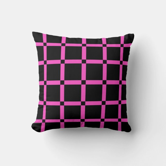 Schwarz & Neon Pink Grid Patern Kissen Kissen (Vorderseite)