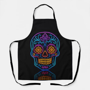 Schwarz, Neon-Zuckerschädel/Día de los Muertos-Wil Schürze
