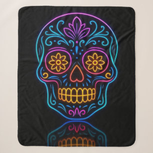 Schwarz, Neon-Zuckerschädel/Día de los Muertos-Wil Sherpadecke
