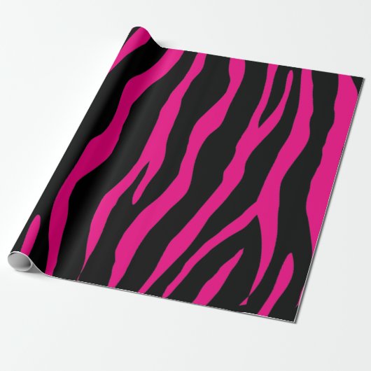 Schwarz-Neonrosa-Zebra-Muster Geschenkpapier (Ungerollt)