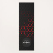 Schwarz-Neonrot-Wabengeometrie Monogram Yogamatte (Vorderseite)