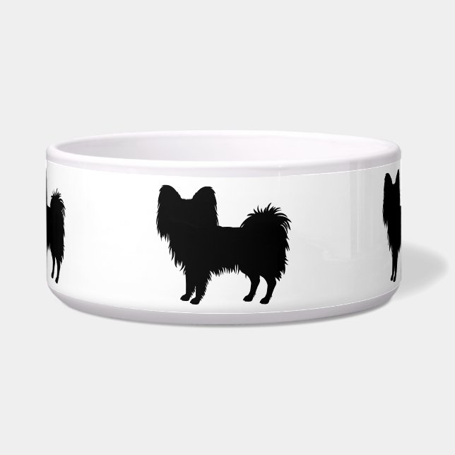 Schwarz (oder andere Silhouette) Papillon Dog Napf (Vorderseite)