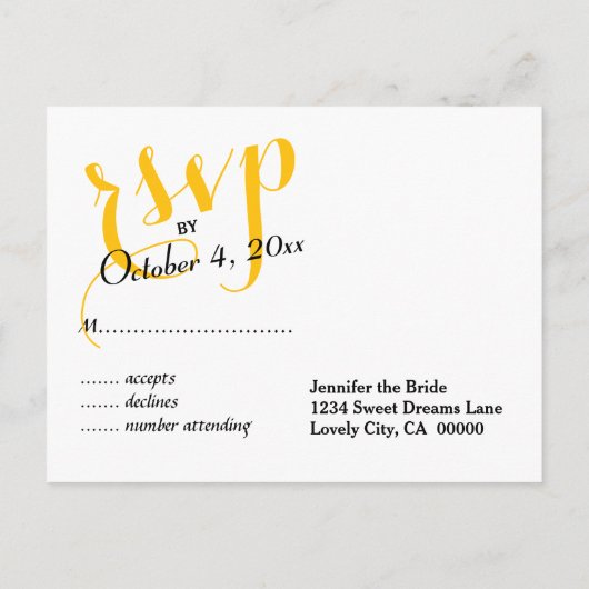 Schwarz oder JEDE FARBCursive UAWG Hochzeitsreakti Einladungspostkarte (Rückseite)