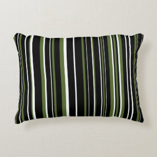 Schwarz, Olive Green und White Barcode Strip Dekokissen