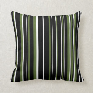 Schwarz, Olive Green und White Barcode Strip Kissen
