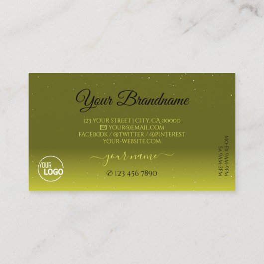 Schwarz-Olive-Grün-Gelb-Zierschmuck-Logo hinzufüge Visitenkarte (Rückseite)