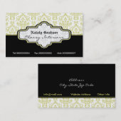Schwarz-Oliven-Weiß-Damast-Interieur Visitenkarte (Vorne/Hinten)