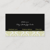 Schwarz-Oliven-Weiß-Damast-Interieur Visitenkarte (Rückseite)