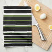Schwarz, Olivgrün, weißer Strichcodestreifen Handtuch (Viertel Falte)