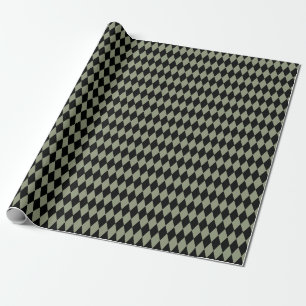 Schwarz & Olivgrüne Harlekin-Diamanten Geschenkpapier