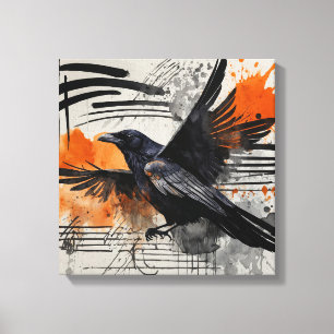 Schwarz-Orange Abstrakt Bird Watercolor Wand Kunst