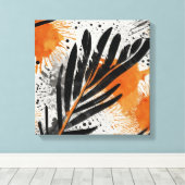 Schwarz Orange Abstrakte Feder Wasserfarbene Wand  Leinwanddruck (Insitu (Holzboden))