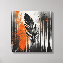 Schwarz Orange Abstrakte Feder Wasserfarbene Wand  Leinwanddruck