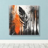 Schwarz Orange Abstrakte Feder Wasserfarbene Wand Leinwanddruck (Insitu (Holzboden))