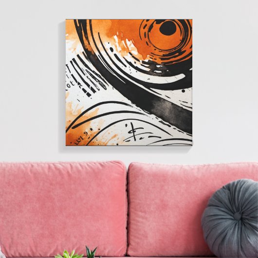 Schwarz Orange Abstrakte Watercolor Wand Kunst (Insitu (Wohnzimmer))