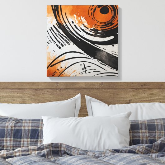 Schwarz Orange Abstrakte Watercolor Wand Kunst (Insitu (Schlafzimmer))