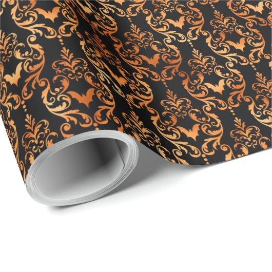 Schwarz-Orange-Bat-Toile Halloween Geschenkpapier (Rolleneckpunkt)