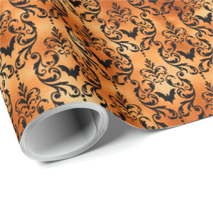 Schwarz-Orange-Bat-Toile Halloween Geschenkpapier