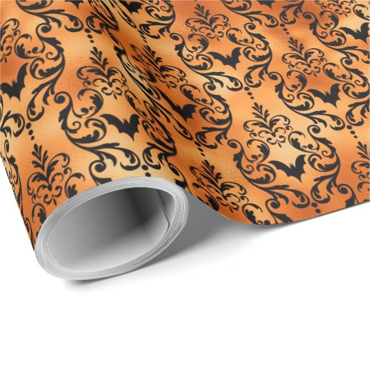 Schwarz-Orange-Bat-Toile Halloween Geschenkpapier (Rolleneckpunkt)
