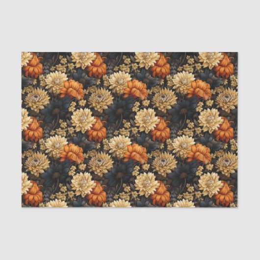 Schwarz-Orange-Blumen Seidenpapier (Vorderseite)