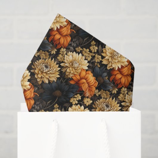 Schwarz-Orange-Blumen Seidenpapier (Geschenktüte)