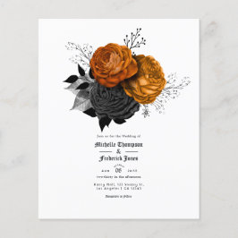 Schwarz-Orange-Blumengotik Einladung zur Hochzeit Flyer