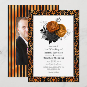 Schwarz-Orange-Blumengotik-Foto Einladung