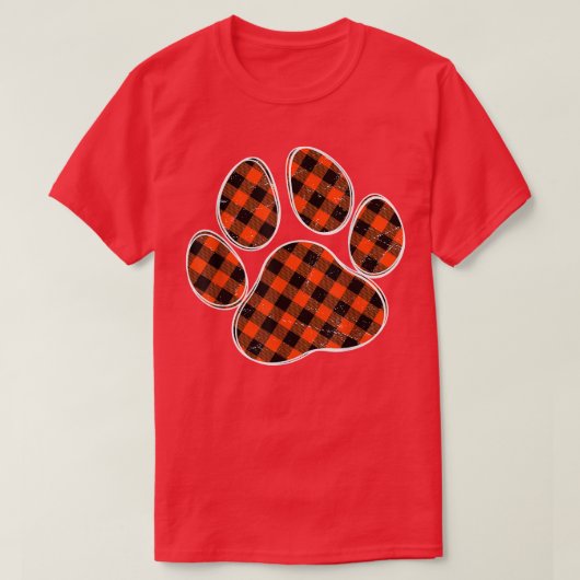 Schwarz-Orange Buffalo Karierte Dog Paw Print for  T-Shirt (Design vorne)