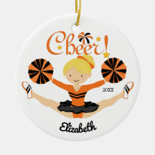 Schwarz-orange Cheer Blondine Cheerleader-Ornament Keramikornament